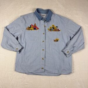 Solutions Original Women's Striped Collar Shirt 90s Autumn Scarecrow Embroidered